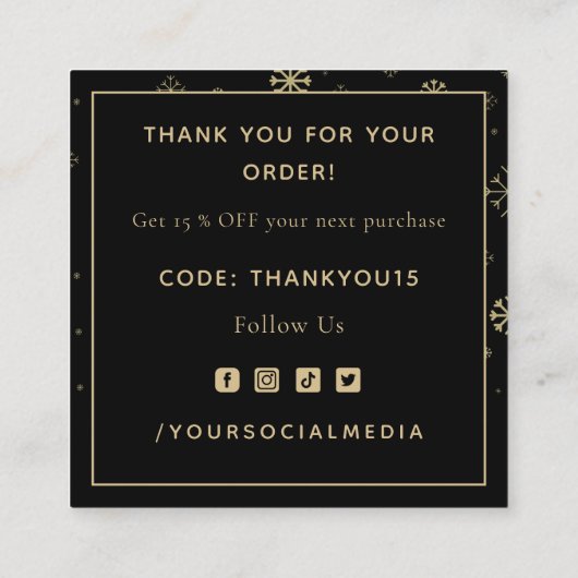 Elegant Snowflakes Hartelijk dank voor Modern Blac Vierkante Visitekaartje (Achterkant)
