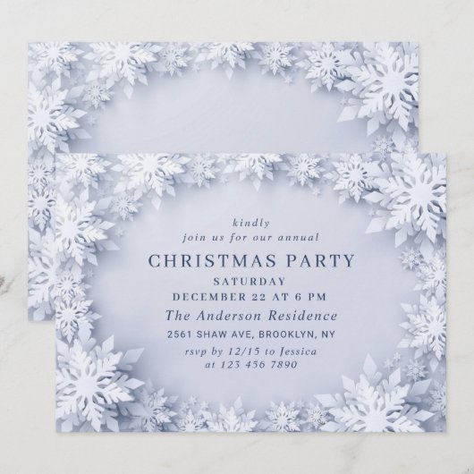 Elegant Snowflakes Holiday CHRISTMAS PARTIJ Kaart (Voorkant / Achterkant)