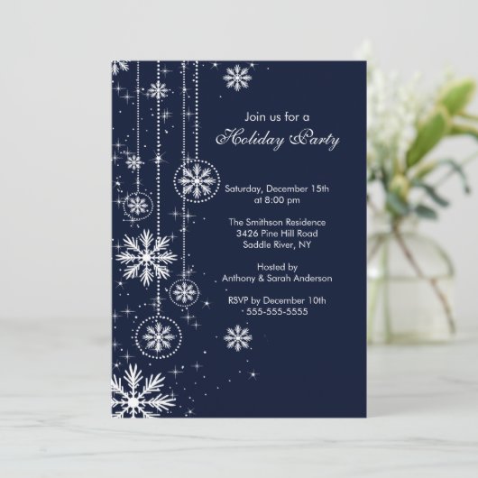 Elegant Snowflakes Holiday Party Uitnodiging (Staand voorkant)