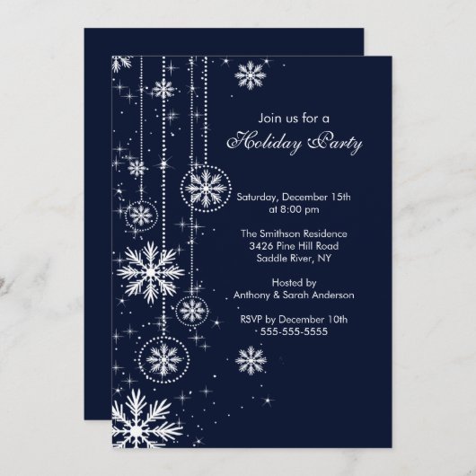 Elegant Snowflakes Holiday Party Uitnodiging (Voorkant / Achterkant)