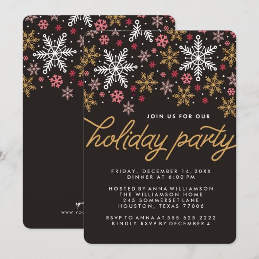 Elegant Snowflakes Holiday Party Uitnodiging (Voorkant / Achterkant)