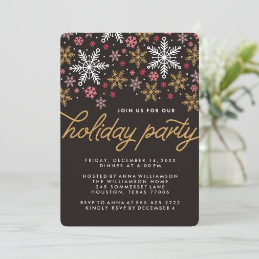 Elegant Snowflakes Holiday Party Uitnodiging (Staand voorkant)