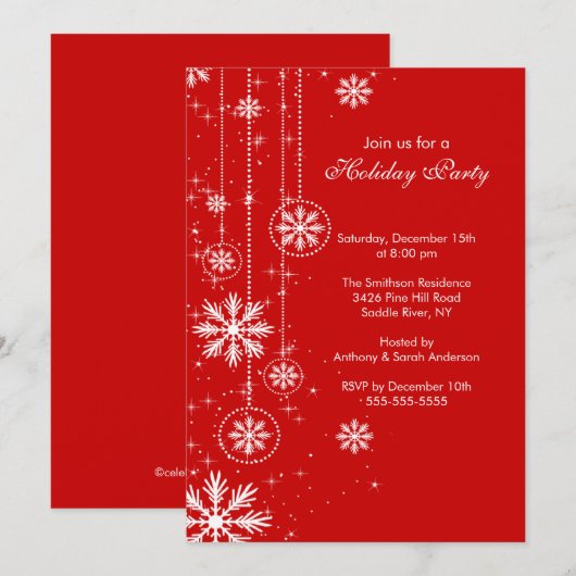 Elegant Snowflakes Holiday Party Uitnodiging (Voorkant / Achterkant)