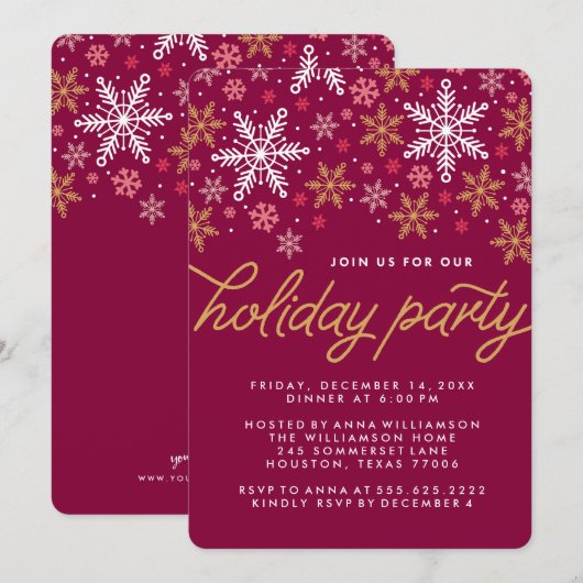 Elegant Snowflakes Holiday Party Uitnodiging (Voorkant / Achterkant)