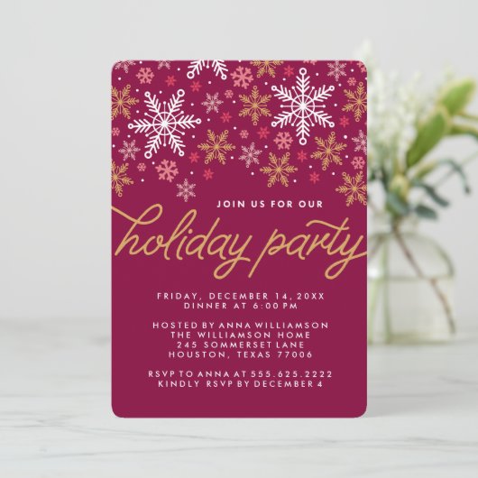 Elegant Snowflakes Holiday Party Uitnodiging (Staand voorkant)