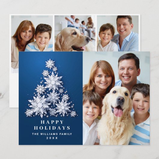 Elegant Snowflakes kerstboom 4 Foto Feestdagenkaart (Voorkant / Achterkant)