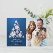 Elegant Snowflakes kerstboom 4 Foto Feestdagenkaart (Staand voorkant)