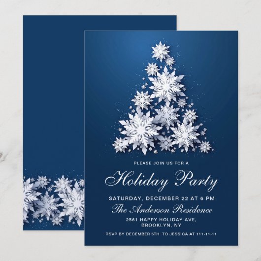 Elegant Snowflakes kerstboomfeest Kaart (Voorkant / Achterkant)