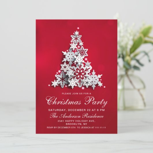 Elegant Snowflakes kerstboomfeest Kaart (Staand voorkant)