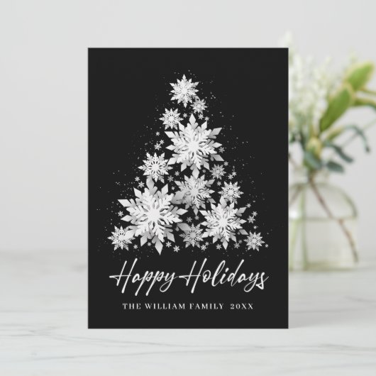 Elegant Snowflakes kerstboomgroet Feestdagenkaart (Staand voorkant)