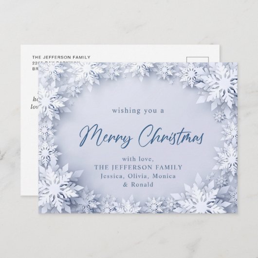 Elegant Snowflakes kerstfeestdag groet Briefkaart (Voorkant / Achterkant)