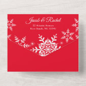 Elegant Snowflakes Kerstmis helder rood huwelijk All In One Uitnodiging (Achterkant)