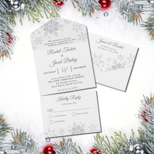 Elegant Snowflakes Kerstwinter Weduwen All In One Uitnodiging