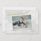 Elegant Snowflakes Love and Light Hanukkah Photo Feestdagenkaart (Voorkant)