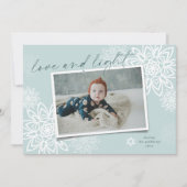 Elegant Snowflakes Love and Light Hanukkah Photo Feestdagenkaart (Voorkant)