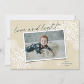 Elegant Snowflakes Love and Light Hanukkah Photo H Feestdagenkaart (Voorkant)