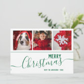 Elegant Snowflakes Merry kerst Aangepaste foto Feestdagenkaart (Staand voorkant)