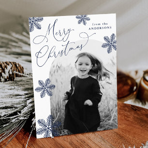 Elegant Snowflakes Navy 2 Foto Feestdagenkaart