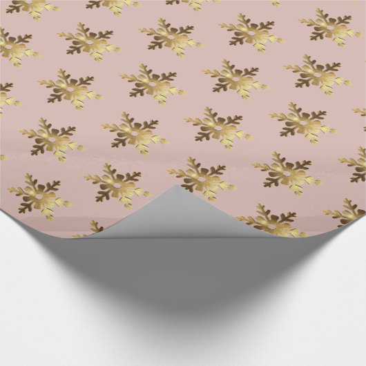 Elegant Snowflakes Patroon Zacht Roze Kerstmis Cadeaupapier (Hoek)