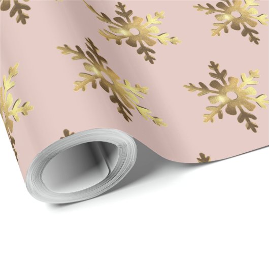 Elegant Snowflakes Patroon Zacht Roze Kerstmis Cadeaupapier (Rol Hoek)