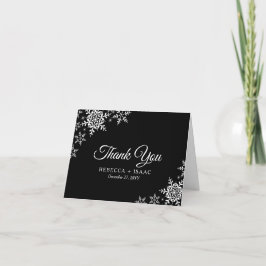 Elegant Snowflakes Pset Black Wedding Bedankkaart
