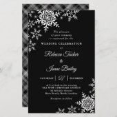 Elegant Snowflakes Pset Black Wedding Invitation (Voorkant / Achterkant)