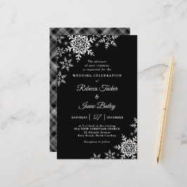 Elegant Snowflakes Pset Black Wedding Invitation