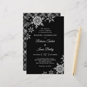 Elegant Snowflakes Pset Black Wedding Invitation