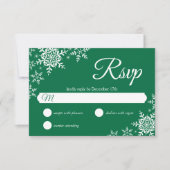 Elegant Snowflakes Pset Dark Green Wedding RSVP (Voorkant)