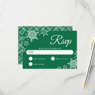 Elegant Snowflakes Pset Dark Green Wedding RSVP Kaartje