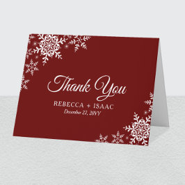 Elegant Snowflakes Pset Dark Red Wedding Bedankkaart