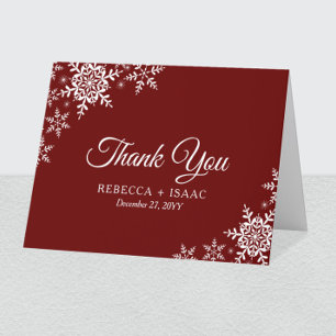 Elegant Snowflakes Pset Dark Red Wedding Bedankkaart