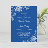 Elegant Snowflakes Pset Deep Blue Wedding Kaart (Staand voorkant)