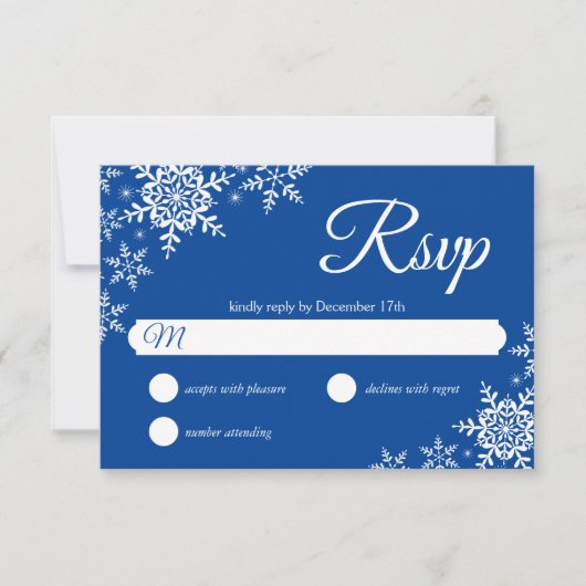 Elegant Snowflakes Pset Deep Blue Wedding RSVP (Voorkant)