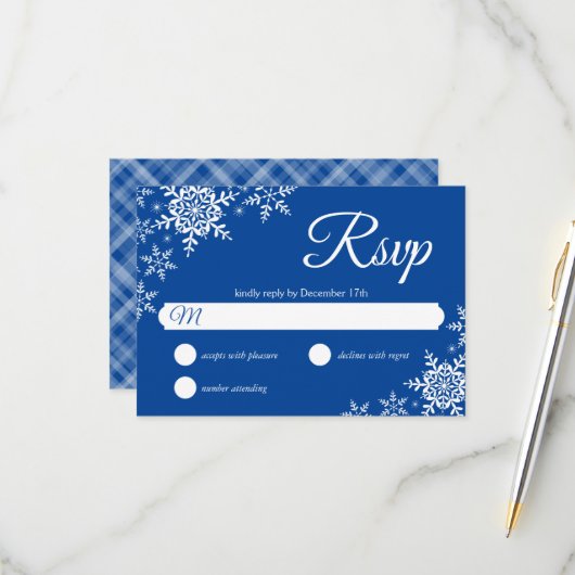 Elegant Snowflakes Pset Deep Blue Wedding RSVP (Voorkant / Achterkant in situ)