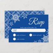 Elegant Snowflakes Pset Deep Blue Wedding RSVP (Voorkant / Achterkant)