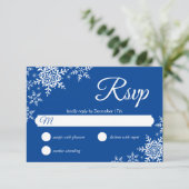 Elegant Snowflakes Pset Deep Blue Wedding RSVP Kaartje (Staand voorkant)