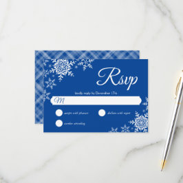 Elegant Snowflakes Pset Deep Blue Wedding RSVP Kaartje