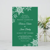 Elegant Snowflakes Pset Green Wedding Invitation (Staand voorkant)