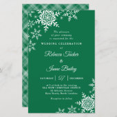 Elegant Snowflakes Pset Green Wedding Invitation (Voorkant / Achterkant)