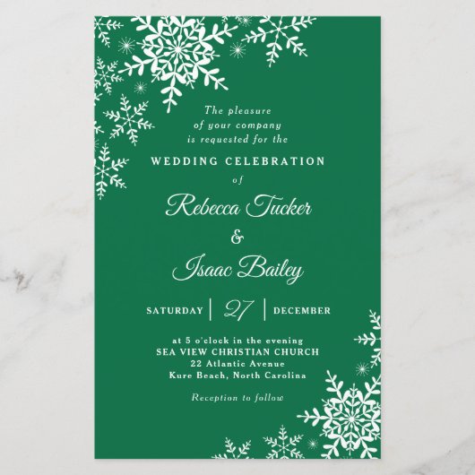 Elegant Snowflakes Pset Green Wedding Invitation (Voorkant)