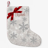 Elegant Snowflakes, Red Bow, Glittery - Persoonlij Kleine Kerstsok (Voorkant)
