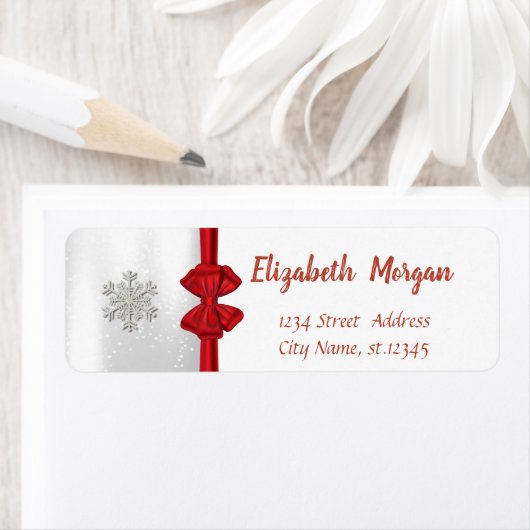 Elegant Snowflakes, Red Bow Holiday Etiket (Insitu)