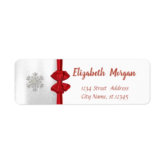 Elegant Snowflakes, Red Bow Holiday Etiket (Voorkant)