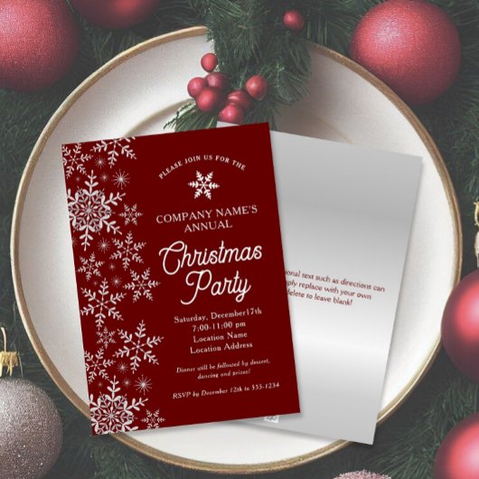 Elegant Snowflakes Red Company Kerstparty Kaart