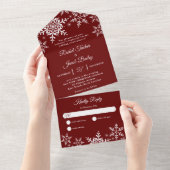 Elegant Snowflakes Red Kerstwinter Weduwen All In One Uitnodiging (Afscheurbaar)