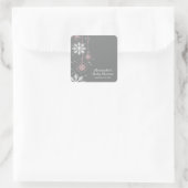 Elegant Snowflakes Roze en Grijs Baby shower Squar Vierkante Sticker (Tas)