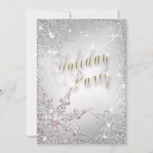 Elegant Snowflakes Roze Frost Holiday Party Inveme Kaart (Voorkant)