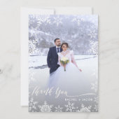 Elegant Snowflakes & Script 2-foto Winter Wedding Bedankkaart (Voorkant)