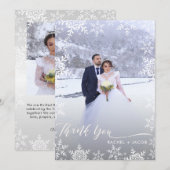 Elegant Snowflakes & Script 2-foto Winter Wedding Bedankkaart (Voorkant / Achterkant)